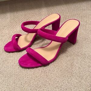 Veronica Beard Gualey Suede Block Heel Sandals Fuchsia Pink Size 9